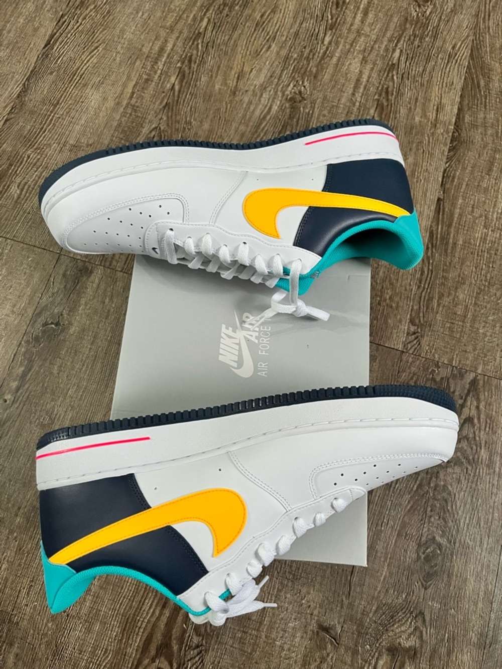 Nike Air Force 1 Low White with Teal, Yellow & Pink Accents - Picture 7 of 8